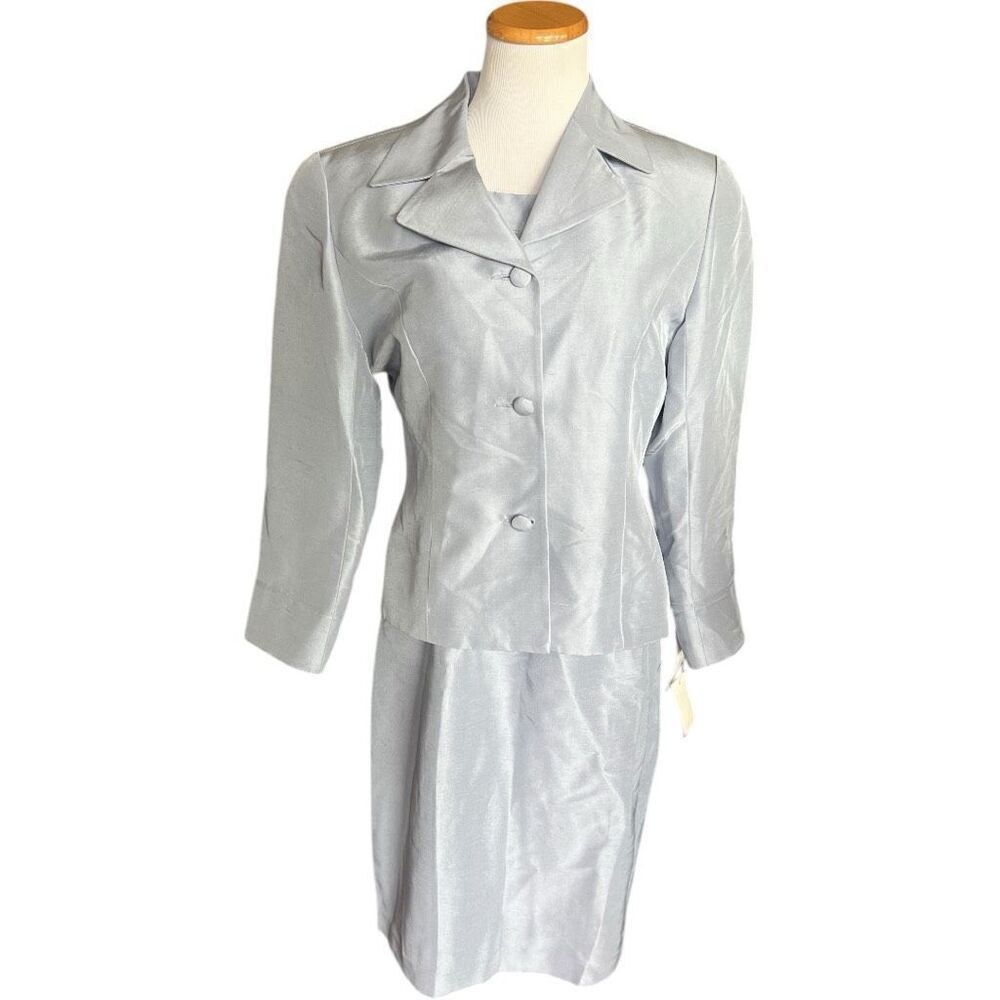 NWT Womens Trio New York Silk Contemporary Career Blazer Jacket Dress Set - Sz 8